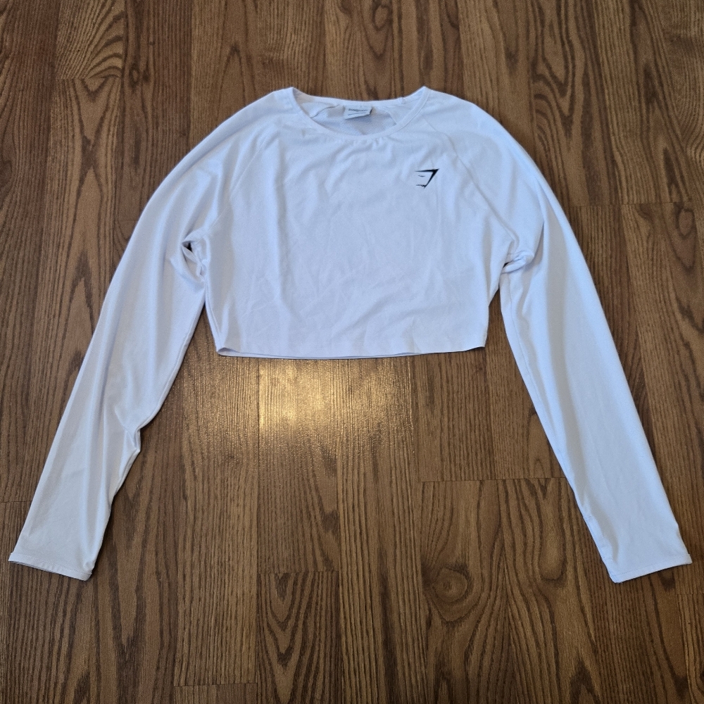 GYMSHARK White Long Sleeve Crop Top Active Cropped Stretch Gym Yoga Outdoor M - Picture 3 of 9